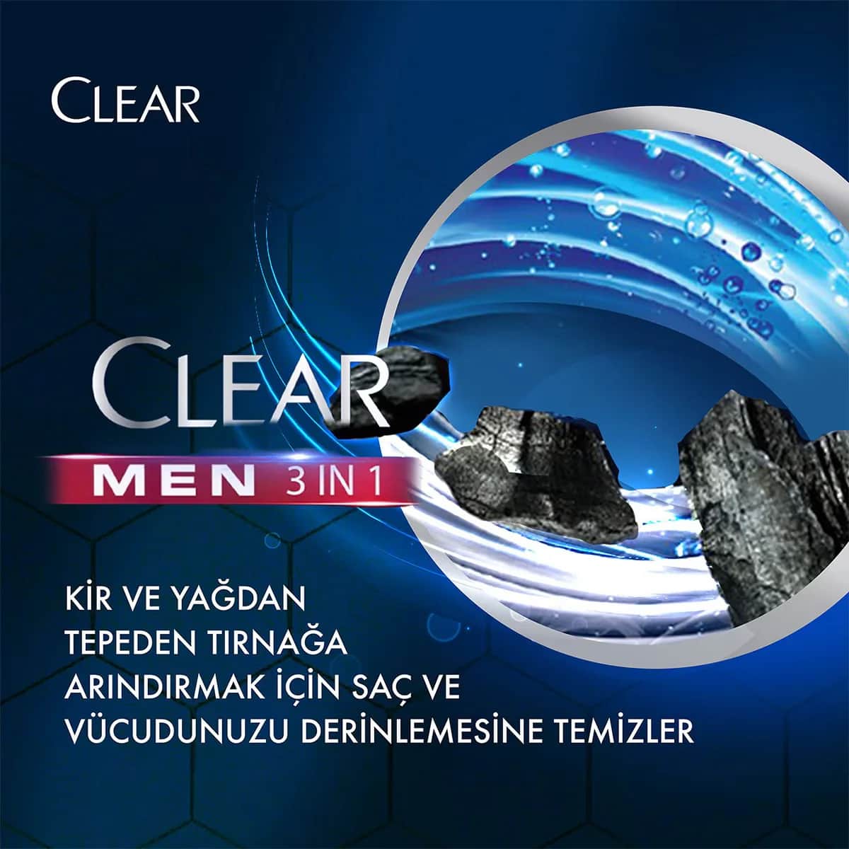 Clear Men 3 in 1 Shampoo &amp; Shower Gel A Purifying Charcoal For Hair Face Body 350 ml