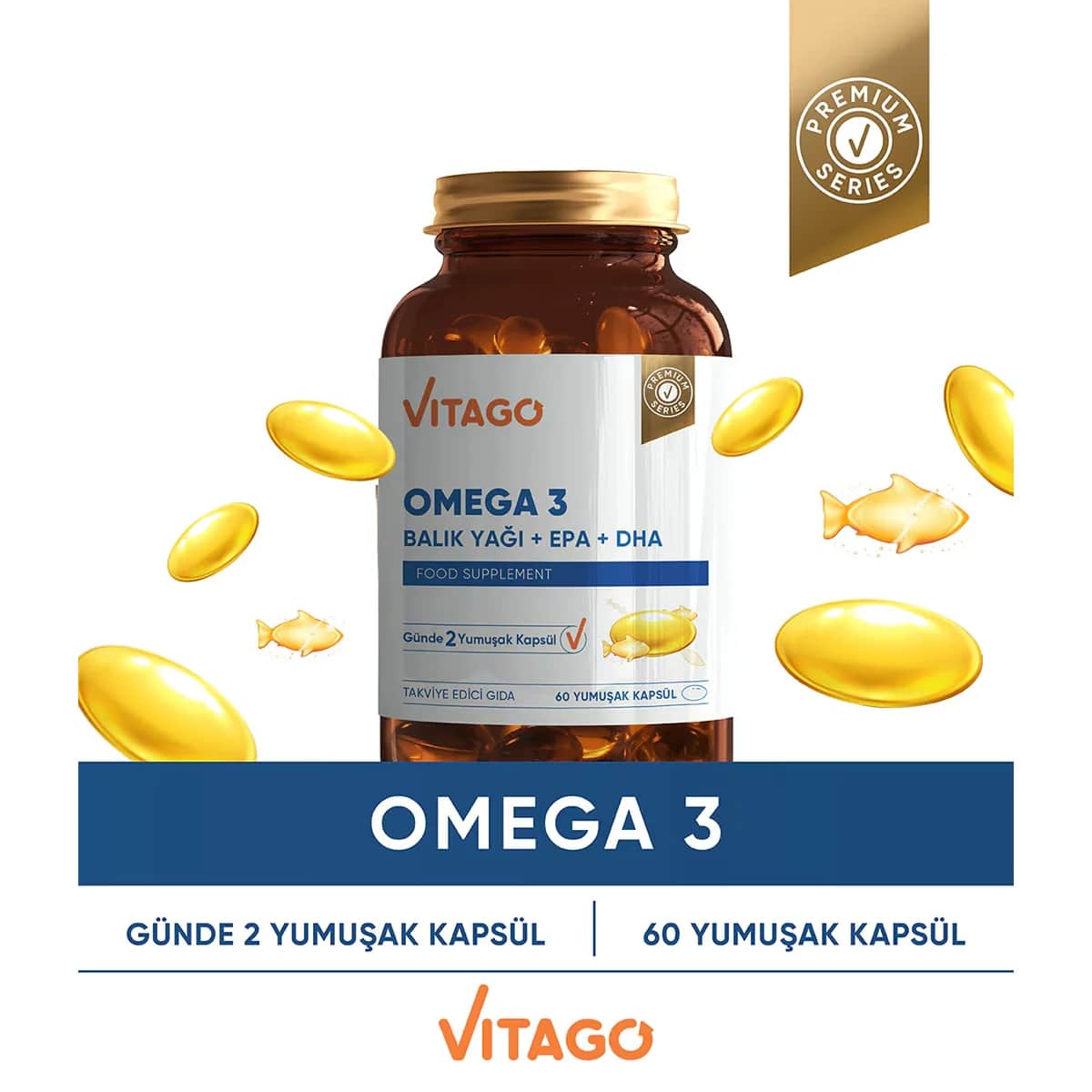 Vitago Omega 3 Fish Oil EPA DHA Softgels - 60 Count