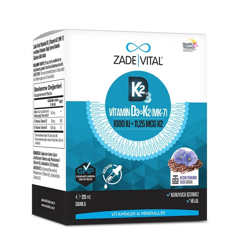 Zade Vital Vitamin D3 k2 and Flaxseed Drops 20 ml