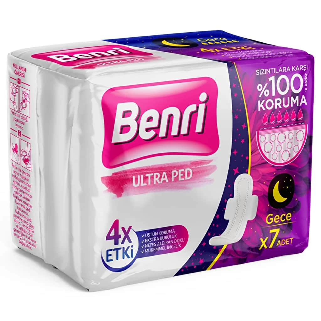 Benri Night Sanitary Pads - Ultra-Absorbent &amp; Leak-Proof 7 Pack