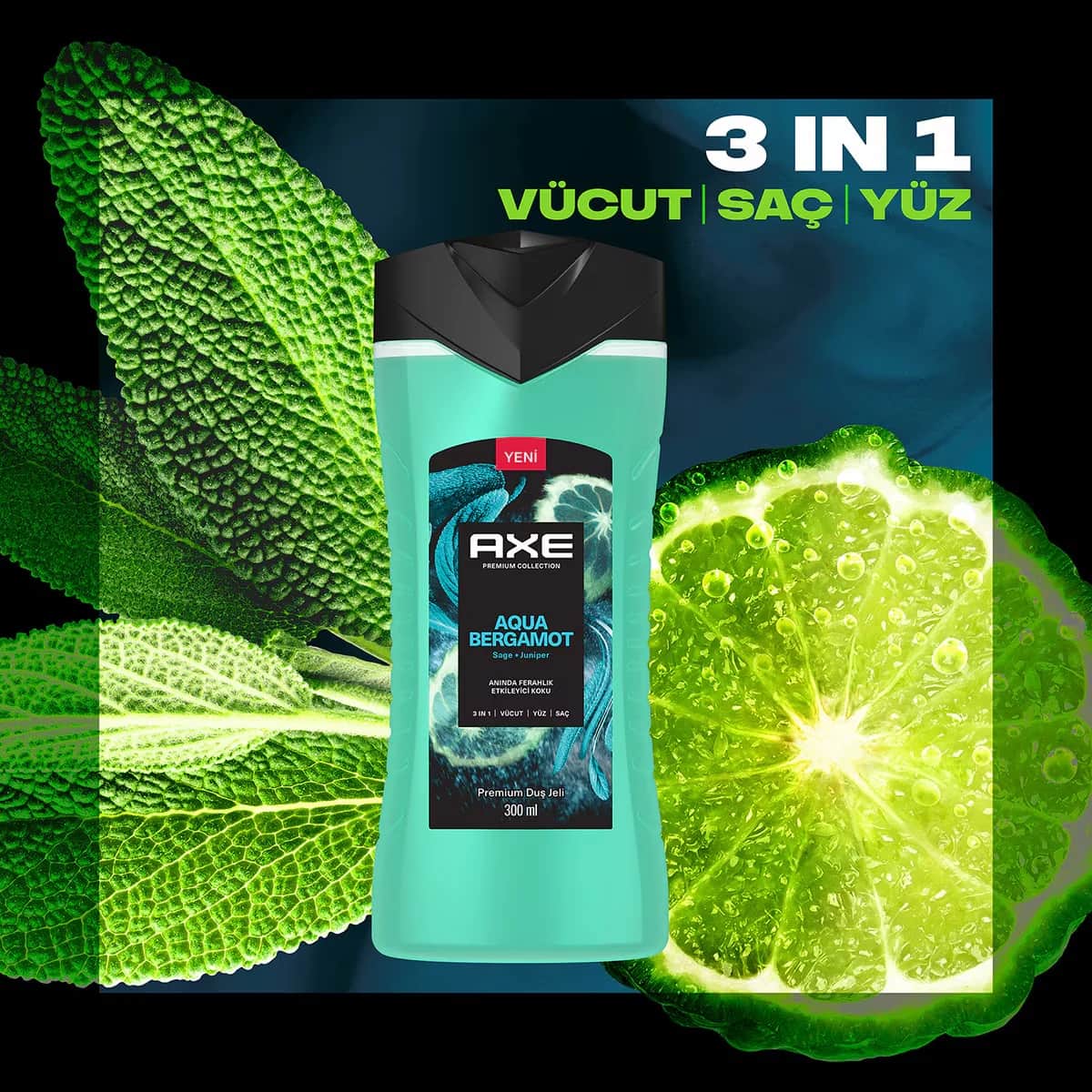 Axe Premium Collection Shower Gel Aqua Bergamot 3 in 1 body Hair Face 300 ml