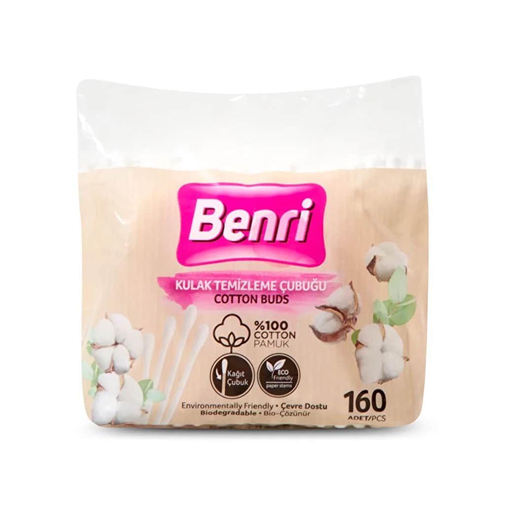 Биоразлагаемые ватные палочки Benri - 160 шт в упаковке