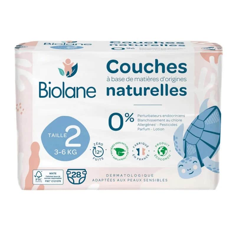 Подгузники Biolane Natural для детей 28 шт, размер 2 - 3-6 кг
