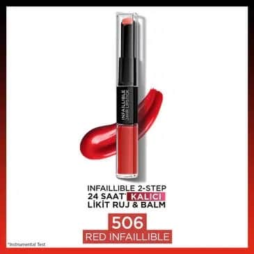 L'Oréal Paris Infaillible 2 шага 24 часа жидкая помада и бальзам 506 красный Infaillible