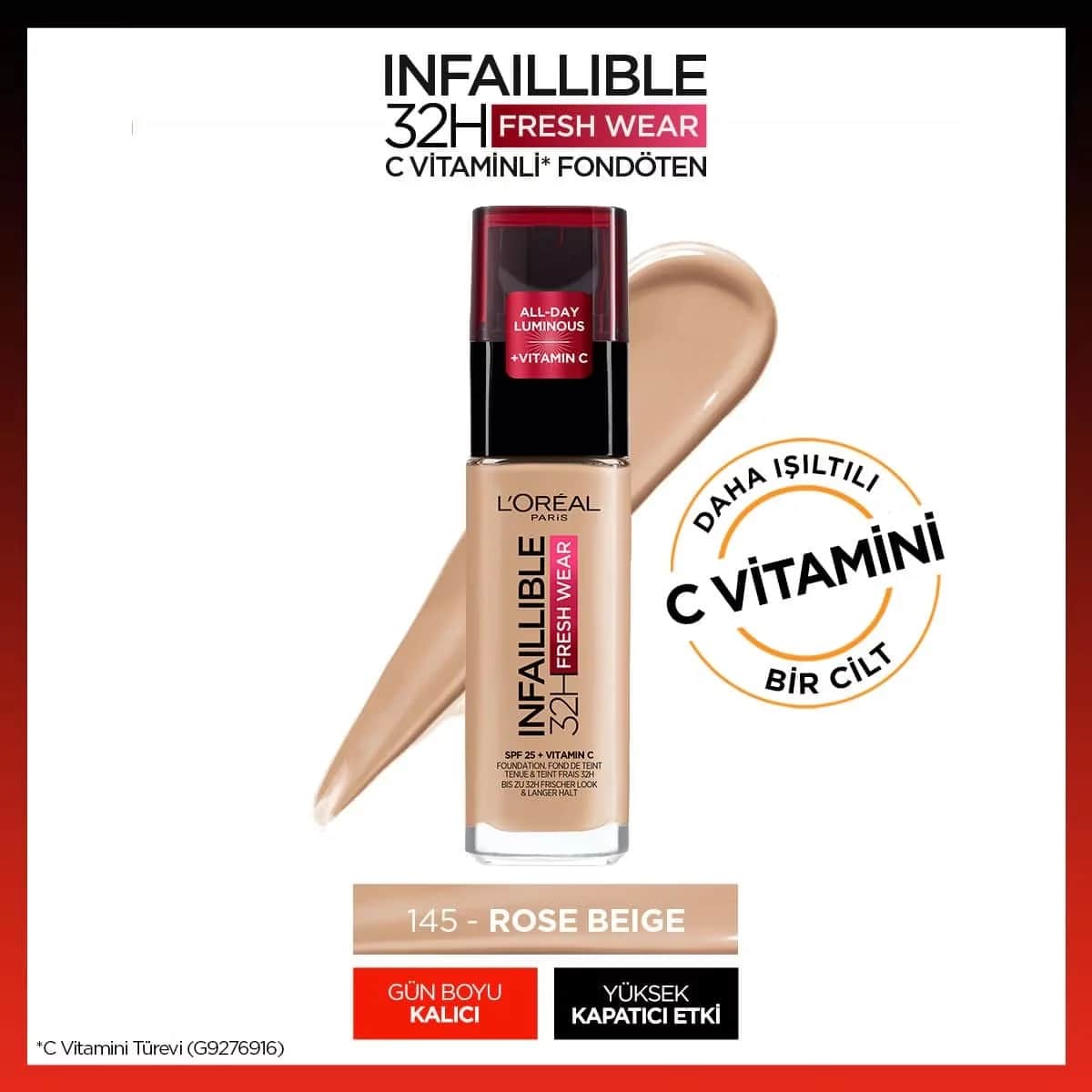 L'Oréal Paris Инфаллибель 32 ч Свежий Финиш Тональный Крем Витамин C 145 Бежевый Розовый