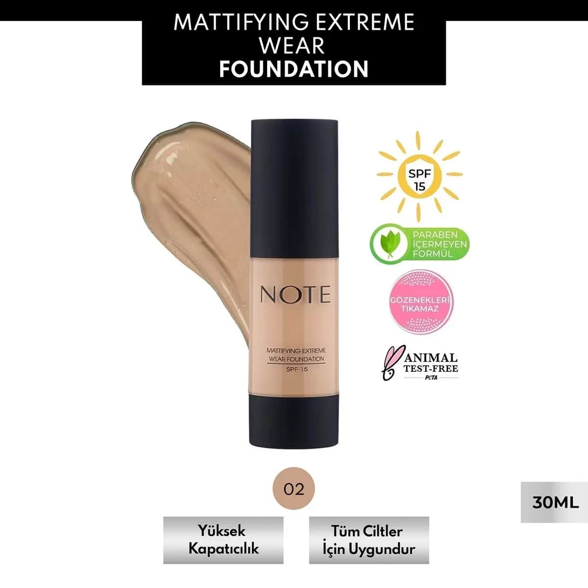 Матирующий тональный крем Note Extreme Wear 02 Натуральный бежевый 35 мл