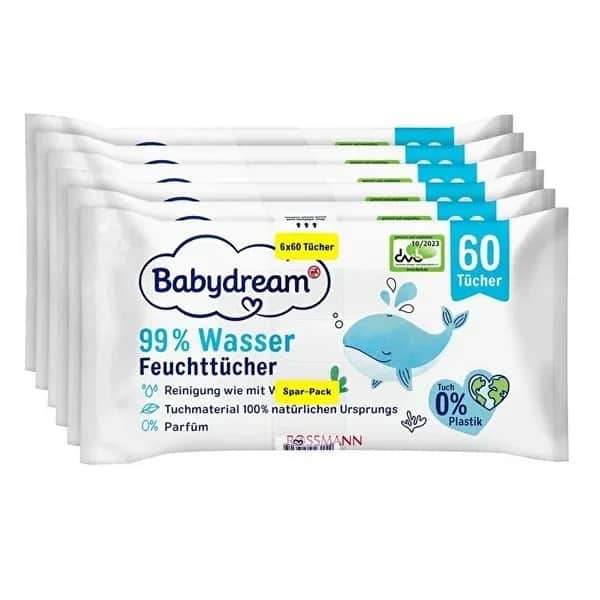 Влажные салфетки Babydream 99% воды 6x60