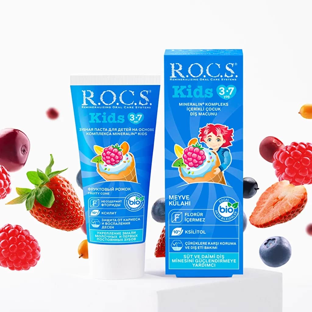 Детская зубная паста Rocs для детей 3-7 лет (фруктовый рожок) 35 мл.