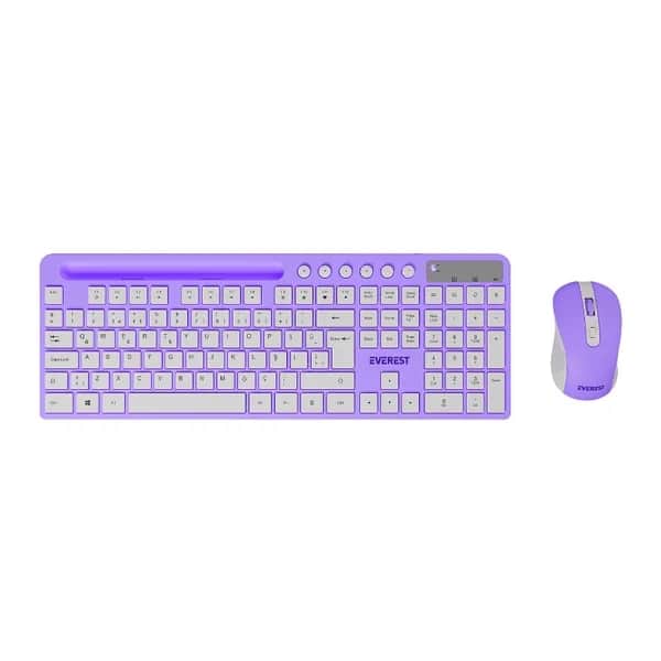 Беспроводная мультимедийная клавиатура и мышь Everest Purple White KM-730