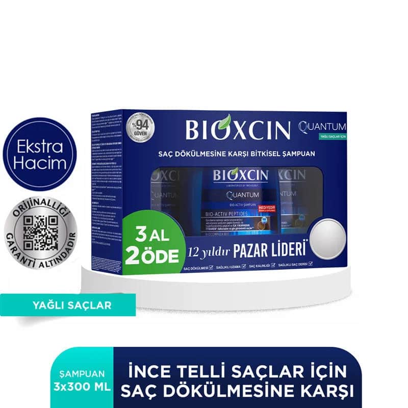 Шампунь против выпадения волос Bioxcin Quantum для жирных волос 3 x300 мл