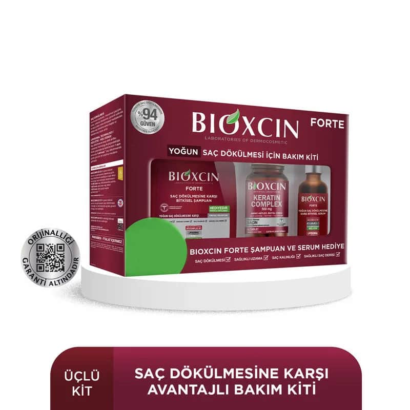 Набор для интенсивной борьбы с выпадением волос Bioxcin Forte: сыворотка Bioxcin Forte + кератин 60 капсул + шампунь