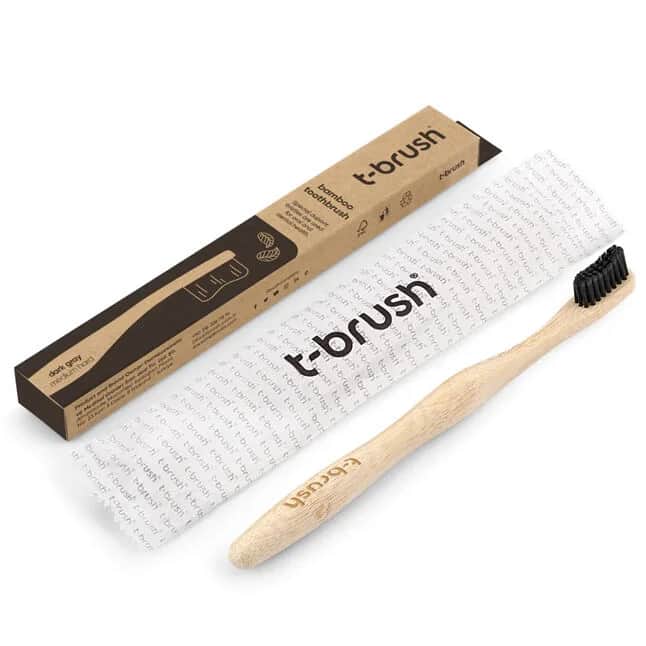 Зубная щетка T-brush бамбуковая мягкая средняя жесткость темно-серая