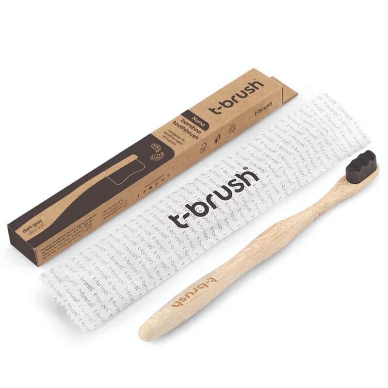 Зубная щетка T-brush из бамбука мягкая ультрамягкая темно-серая