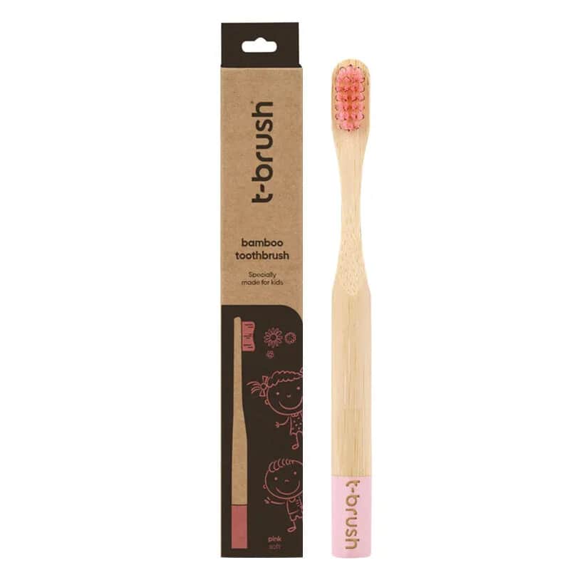 Детская мягкая зубная щетка T-brush из бамбука розовая