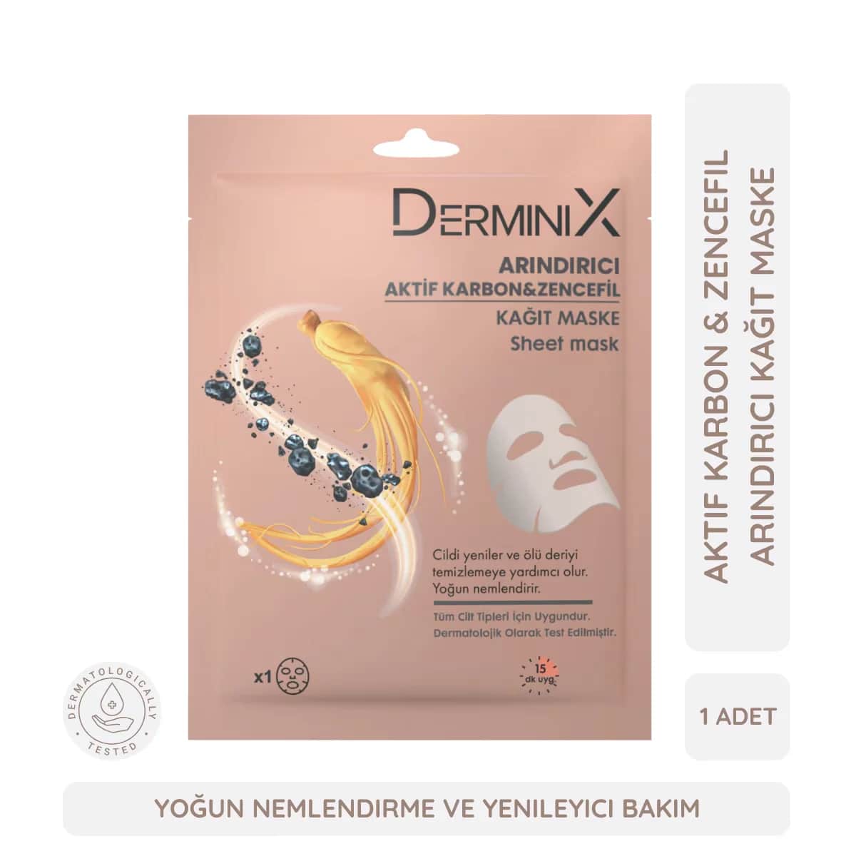 Очищающая бумажная маска Derminix с активированным углем и имбирем 1 шт.