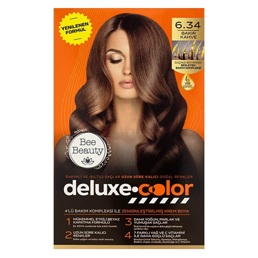Краска для волос Bee Beauty Deluxe 6.34 Медный коричневый - 7 масел и витамин C