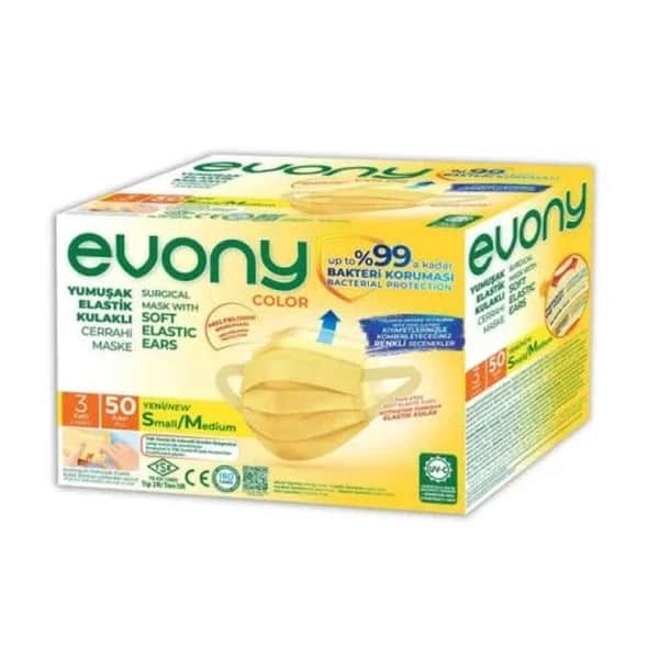 Маска Evony трехслойная 50 шт - желтая