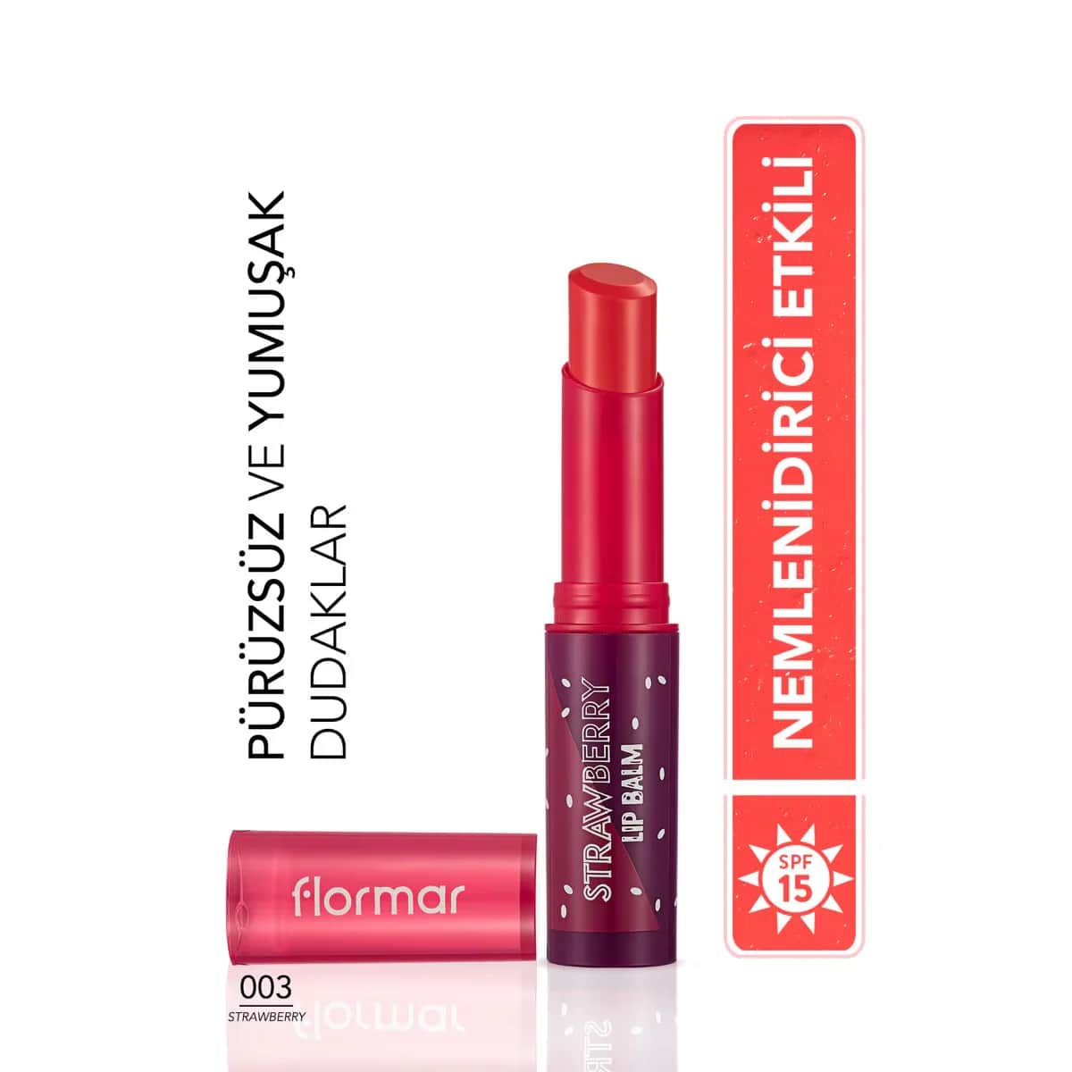 Бальзам для губ Flormar с фруктовым ароматом и цветом, увлажняющий для губ, клубника