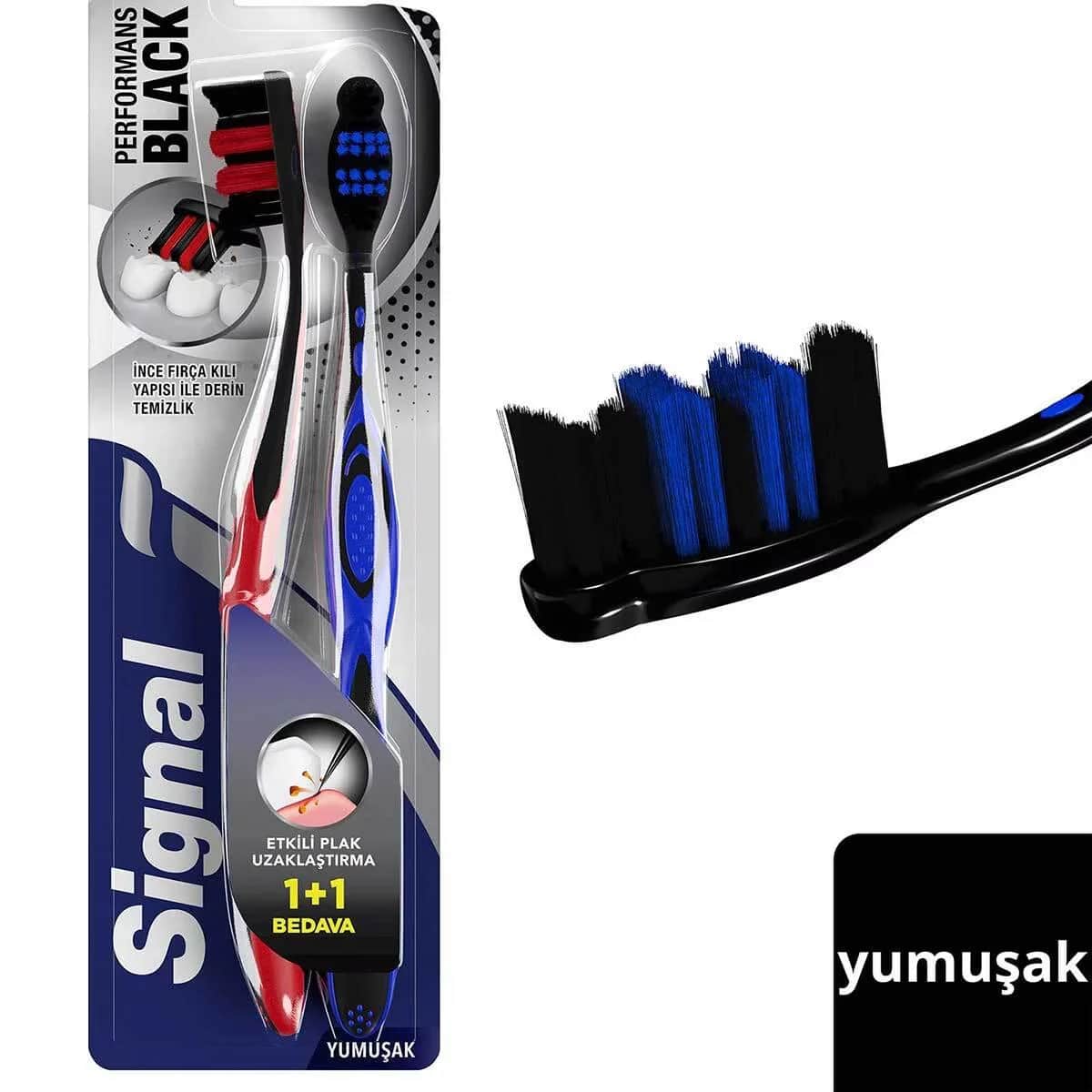 Зубная щетка Signal Performance Black Эффективное удаление налета Мягкая 1+1