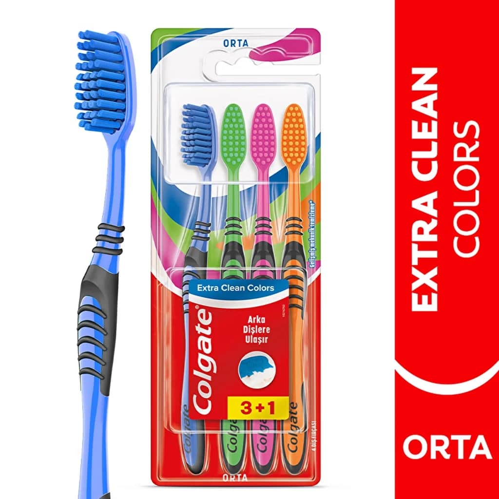 Зубная щетка Colgate Extra Clean Colors с очистителем языка 3+1