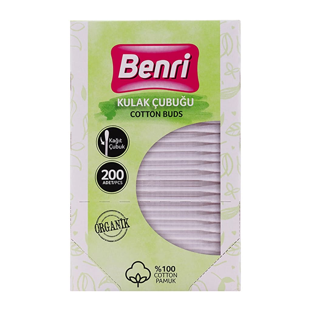 Benri أعواد تنظيف الأذن من القطن العضوي من بينري 200 قطعة