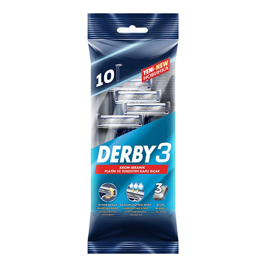 Derby شفرات حلاقة ديربي ساموراي 3 الكلاسيكية، عبوة من 10 شفرات