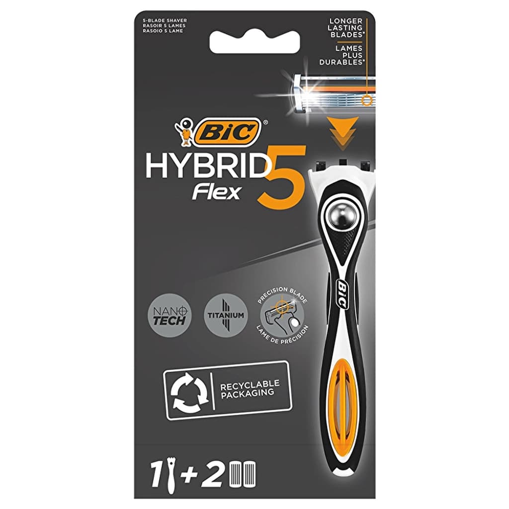 Bic ماكينة حلاقة بيك فليكس 5 الهجينة ذات 5 شفرات ومقبض واحد وخرطوشتين
