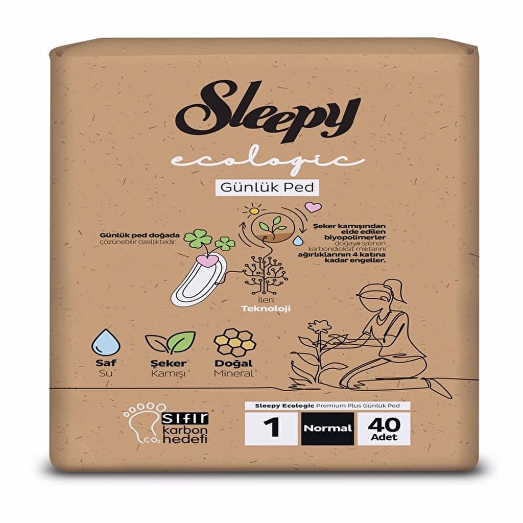 Sleepy فوط صحية يومية عادية من سليبي إيكولوجيكال (مقاس 1) 40 قطعة