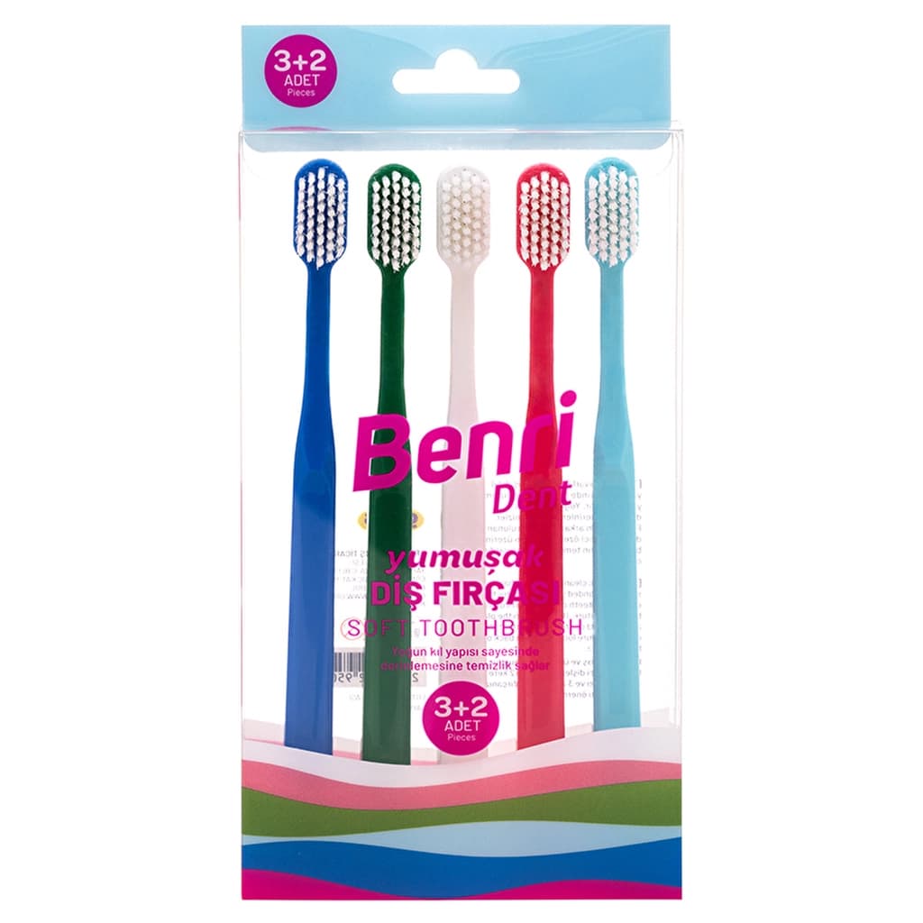 Benri Dent مجموعة فرشاة أسنان بينري دنت العائلية، 5 قطع شعيرات ناعمة ومتوسطة