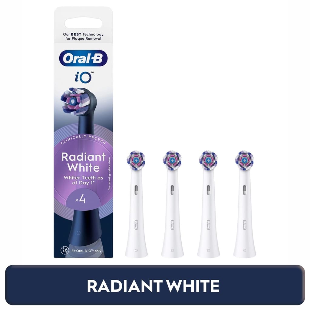 Oral-B رأس بديل لفرشاة الأسنان أورال-بي آي أو راديانت وايت القابلة لإعادة الشحن، أبيض، 4 قطع