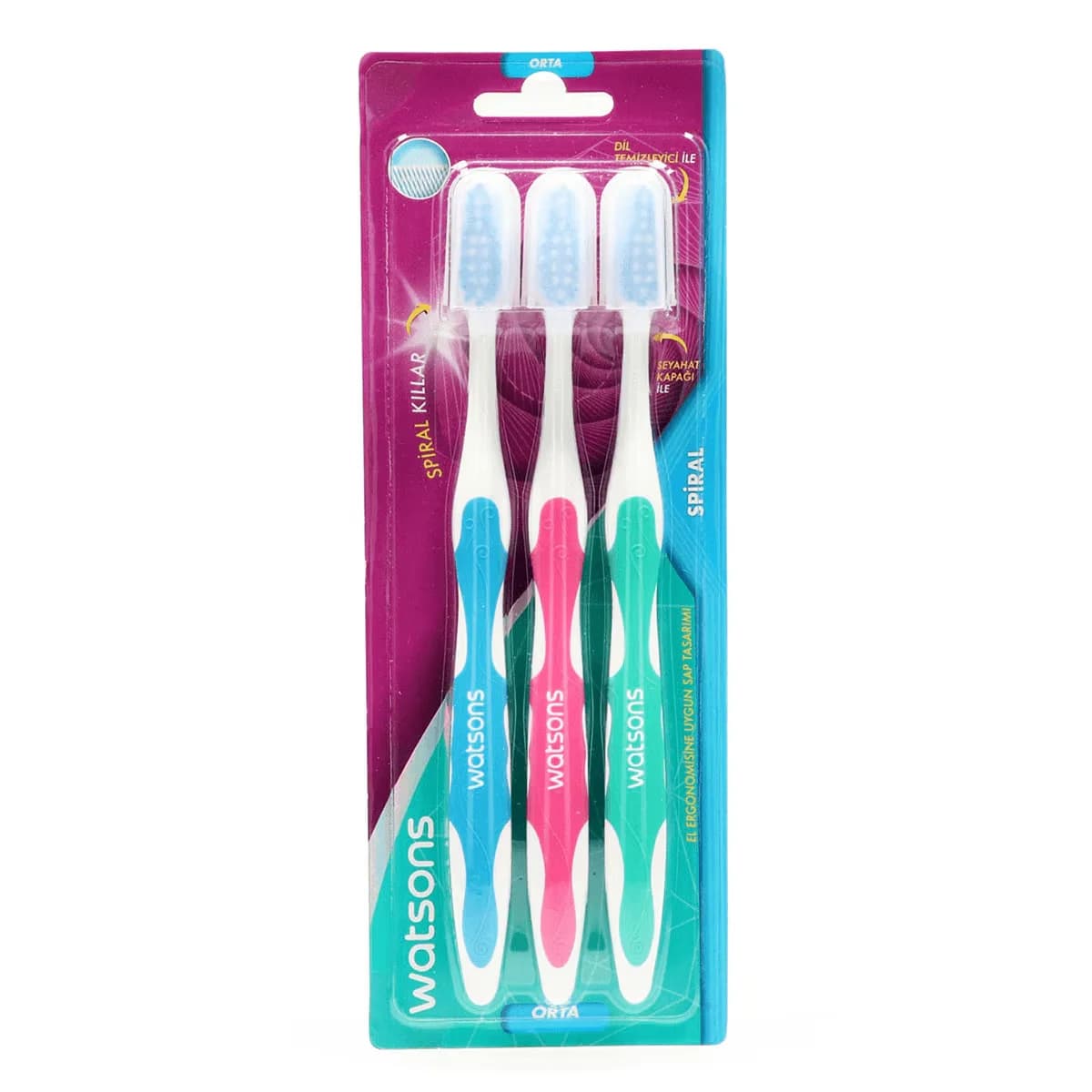 Watsons فرشاة أسنان واتسونز الحلزونية متوسطة الحجم، 3 قطع