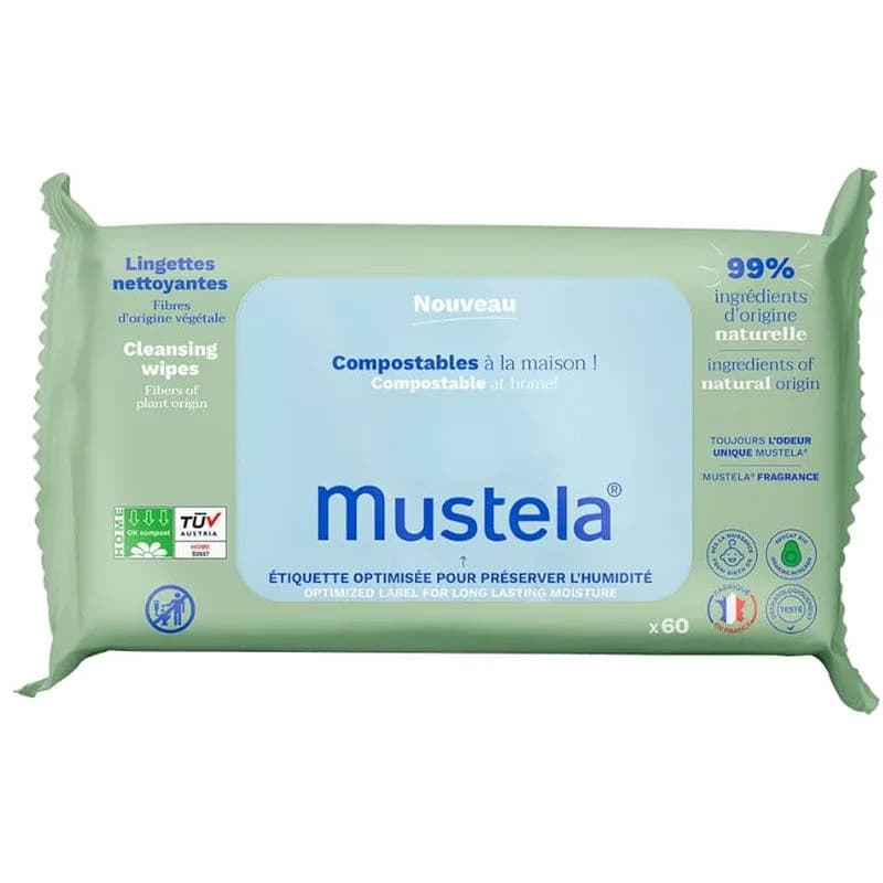Mustela مناديل مبللة قابلة للتحلل من موستيلا، 60 قطعة