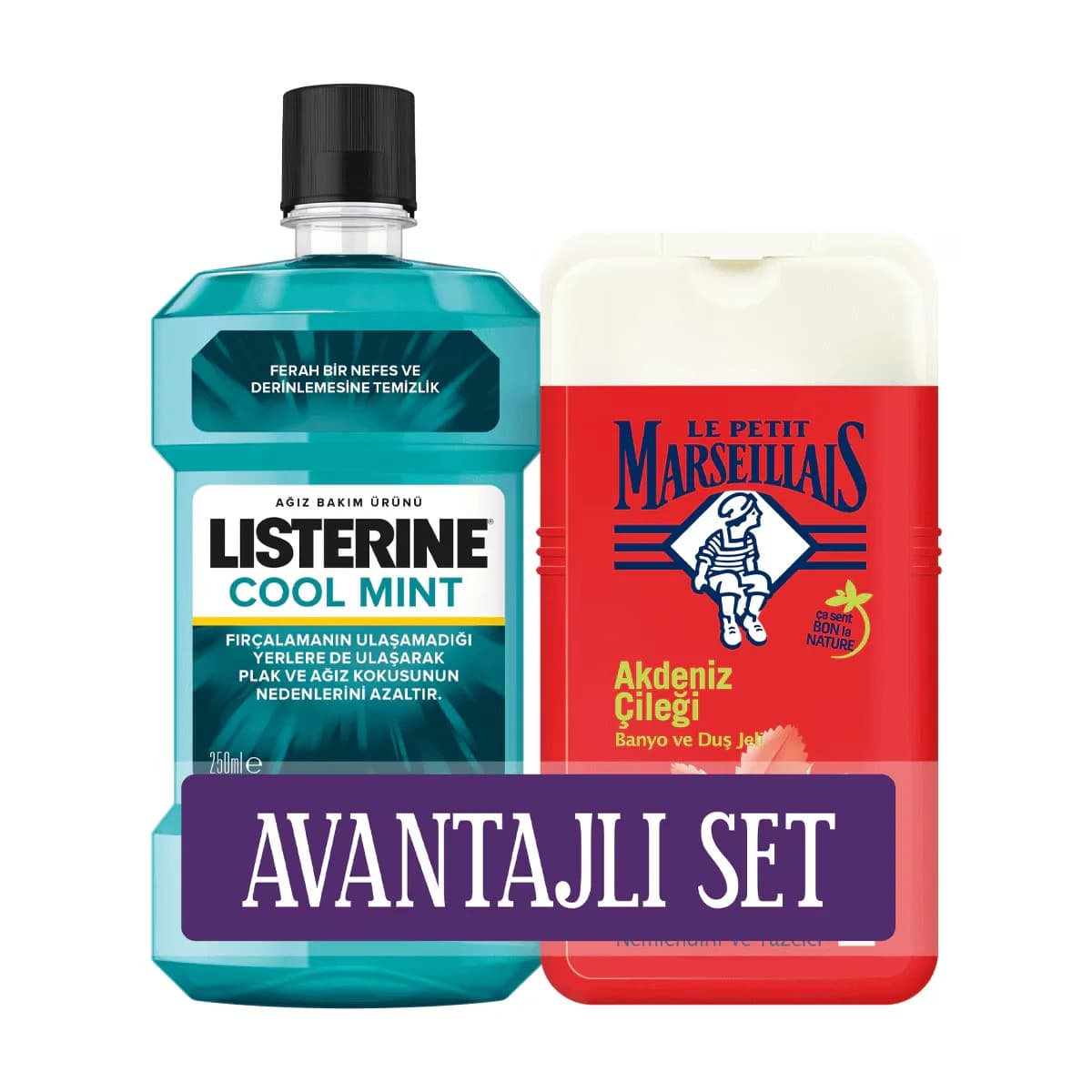 Listerine ليسترين كول مينت 250 مل + جل الاستحمام لو بوتي مارسيلياس بنكهة الفراولة المتوسطية 250 مل