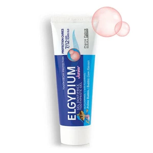 Pierre Fabre Oral Care معجون أسنان بيير فابر للعناية بالفم إلجيديوم بنكهة علكة الفقاعات للأطفال من سن 7 إلى 12 عامًا 50 مل