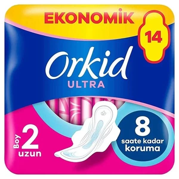 Orkid فوط أوركيد الصحية فائقة الجودة، عبوة اقتصادية طويلة، 14 قطعة
