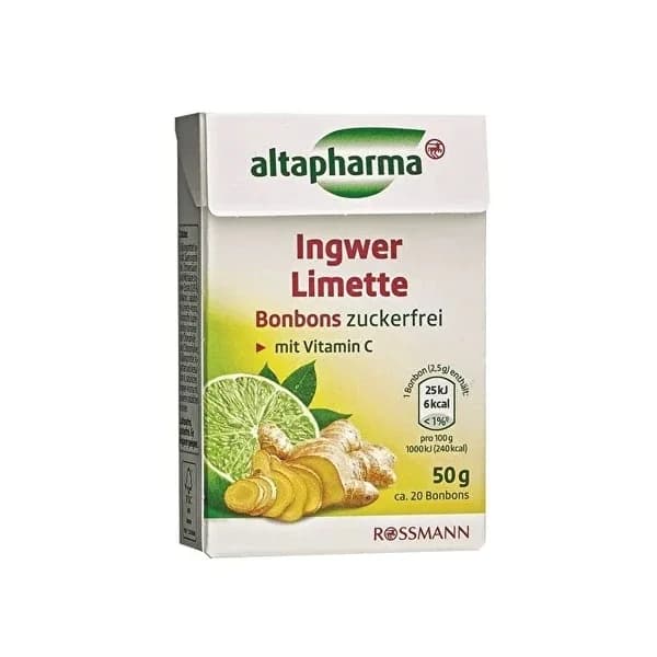 Altapharma حلوى ألتا فارما الخالية من السكر بنكهة الزنجبيل والليمون ٥٠ غرام بنكهة الفواكه