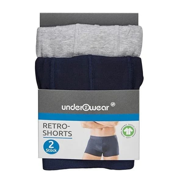 شورتات داخلية رجالية مقاس م من أندر وير 2 قطعة باللونين الأزرق الداكن والرمادي Underwear