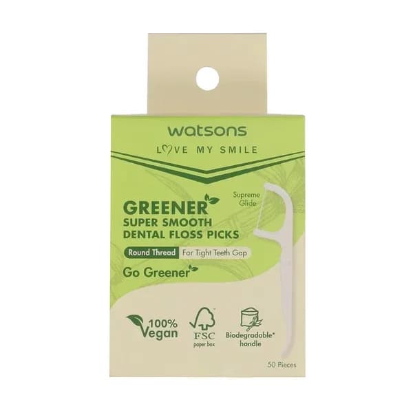 Watsons خيط تنظيف الأسنان واتسونز جرينر سوبر سموث، 50 قطعة