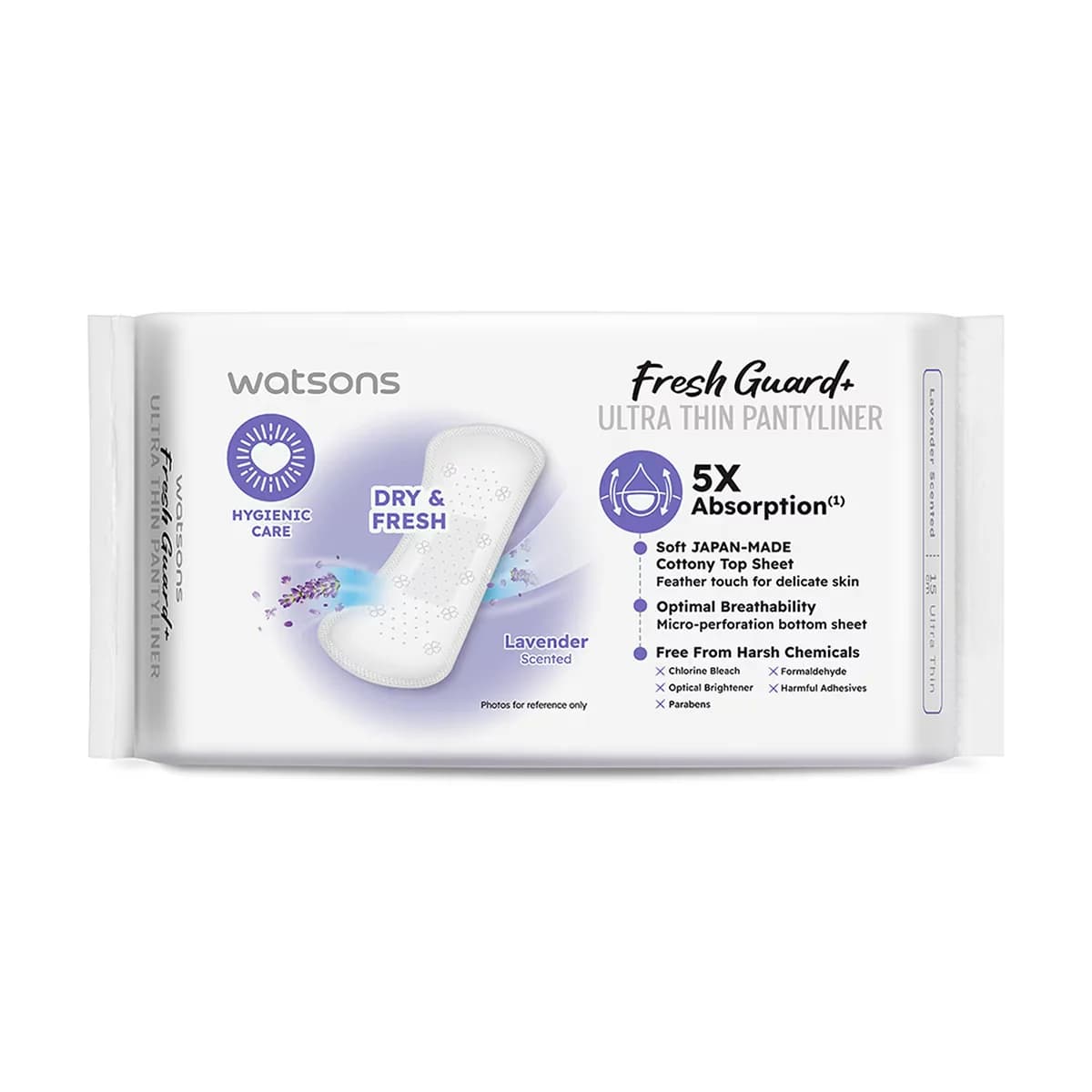 Watsons فوطة صحية يومية واتسونز فريش+ الترا رقيقة برائحة اللافندر، 40 قطعة