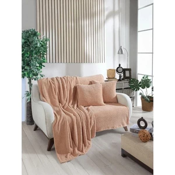 Wondel غطاء أريكة وبطانية من بولي قطن بيج من وندل، مقاس 140×140 سم