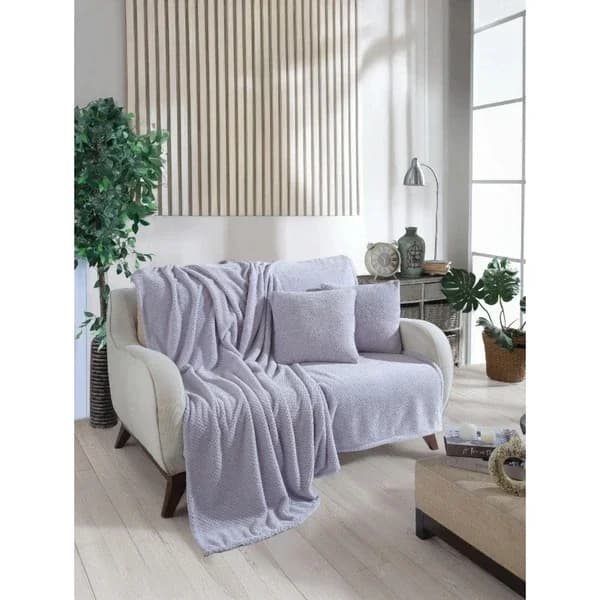 Wondel غطاء أريكة وبطانية من بولي قطن رمادي وندل 140×140 سم