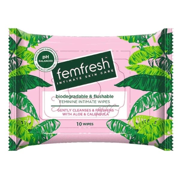 Femfresh مناديل مبللة لمنطقة الأعضاء التناسلية الخارجية من فيم فريش، 10 قطع