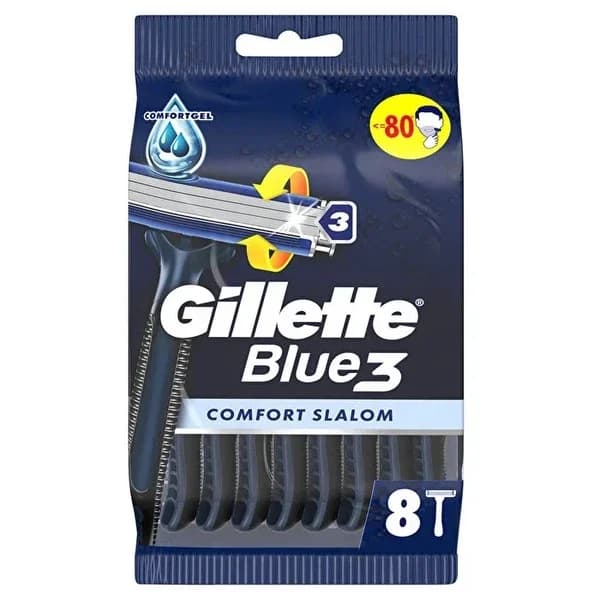 Gillette ماكينة حلاقة جيليت بلو 3 سلالوم للاستخدام مرة واحدة عبوة من 8 قطع