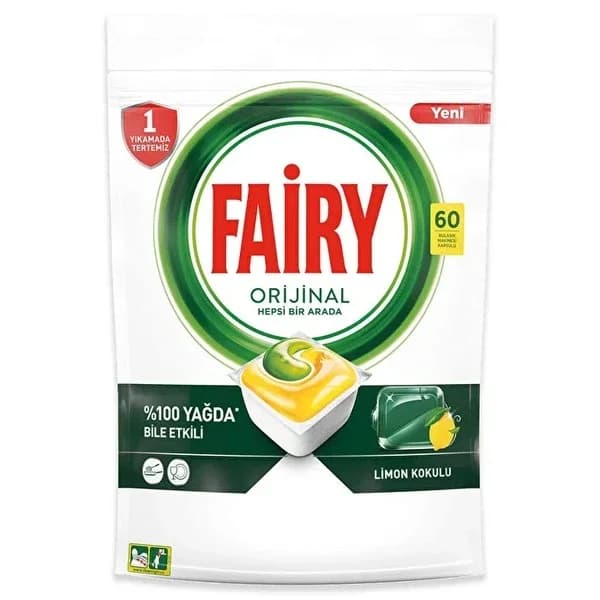 Fairy أقراص فيري لغسيل الأطباق الكل في واحد بنكهة الليمون، 60 قرصًا