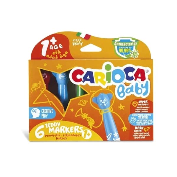 Carioca أقلام تلوين كاريوكا جامبو قابلة للغسل من اللباد عبوة من 6 قطع للأطفال