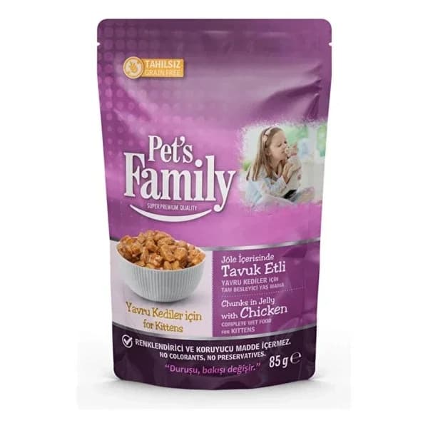 Pet's Family طعام القطط الصغيرة بنكهة الدجاج من بيت فاميلي 85 جرام