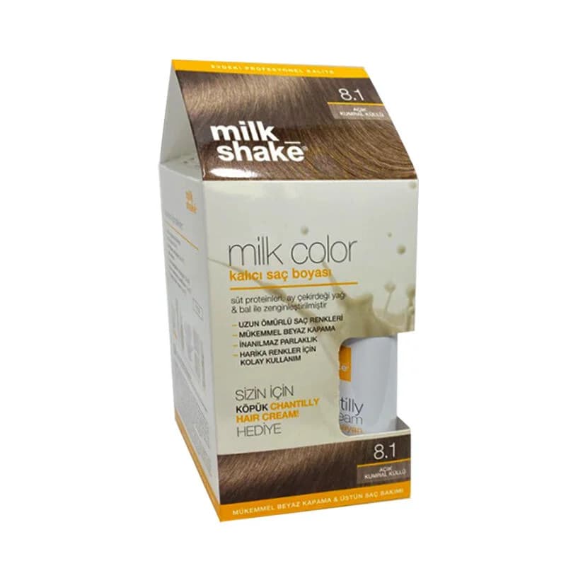 Milk Shake صبغة شعر دائمة بلون الحليب ميلك شيك 8.1 أشقر رمادي فاتح هدية رغوية