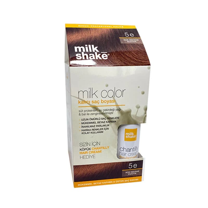 Milk Shake صبغة شعر دائمة بلون الحليب ميلك شيك 5 إي كستنائي فاتح هدية رغوية