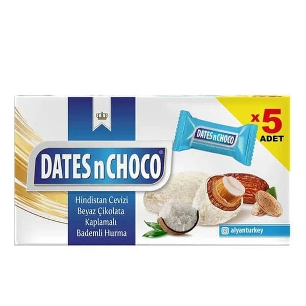 Dates N Choco تمر بالشوكولاتة وجوز الهند مغطى بالشوكولاتة البيضاء 90 جرام
