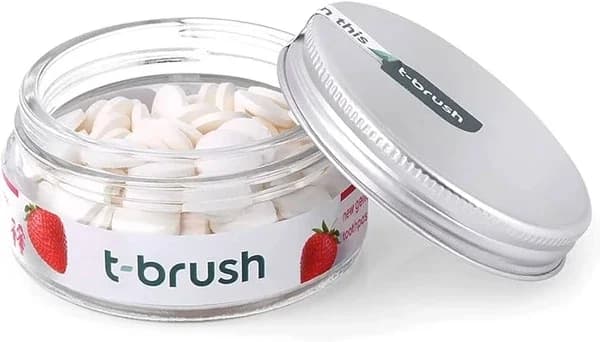 T-Brush معجون أسنان تي براش بنكهة الفراولة للأطفال خالي من الفلورايد، 90 قرصًا